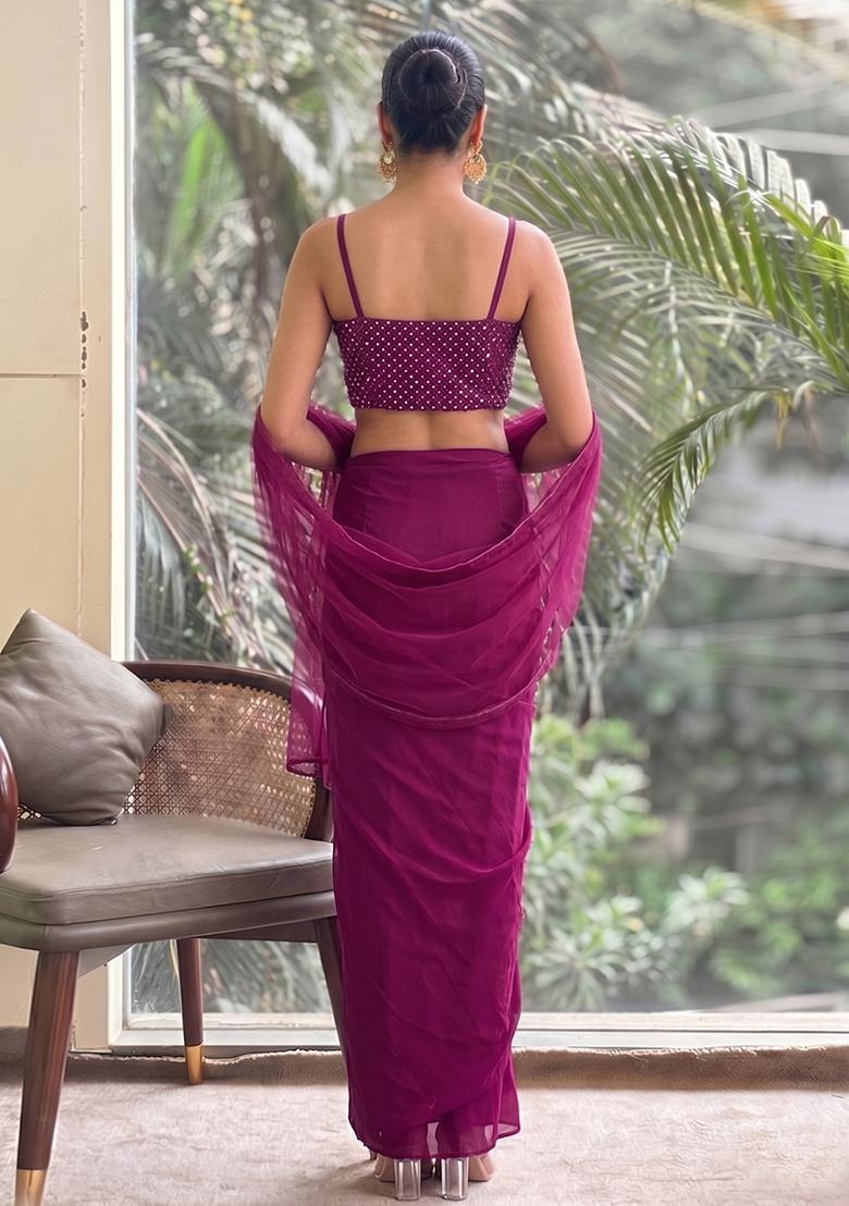 Rani Pink Sequin Work Poly Blend Fusion Set - Indya