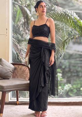 Black Sequin Work Poly Blend Fusion Set