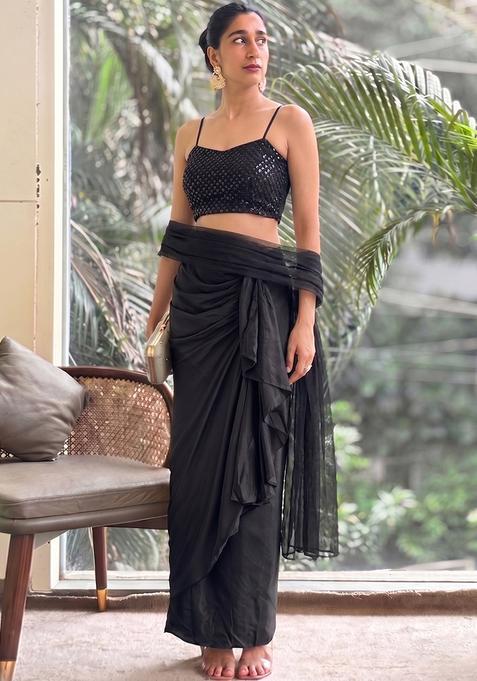 Black Sequin Work Poly Blend Fusion Set