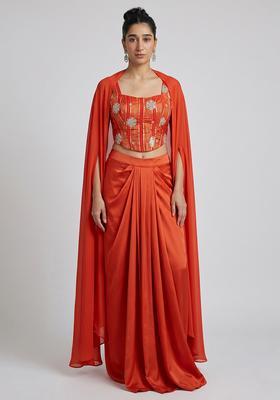 Burnt Orange Embroidered Tissue Fusion Set