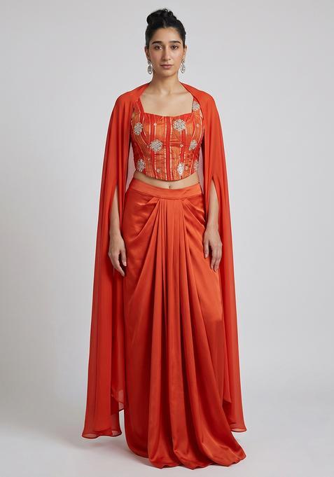 Burnt Orange Embroidered Tissue Fusion Set