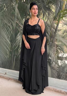 Black Embroidered Net Fusion Set
