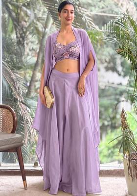 Lilac Printed Crepe Fusion Set