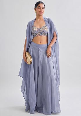 Dusty Lavender Printed Crepe Fusion Set