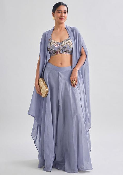 Dusty Lavender Printed Crepe Fusion Set