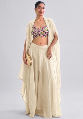 Light Beige Printed Crepe Fusion Set