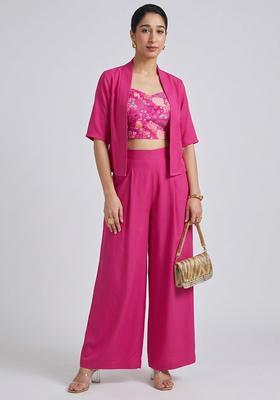 Rani Pink Printed Silk Fusion Set