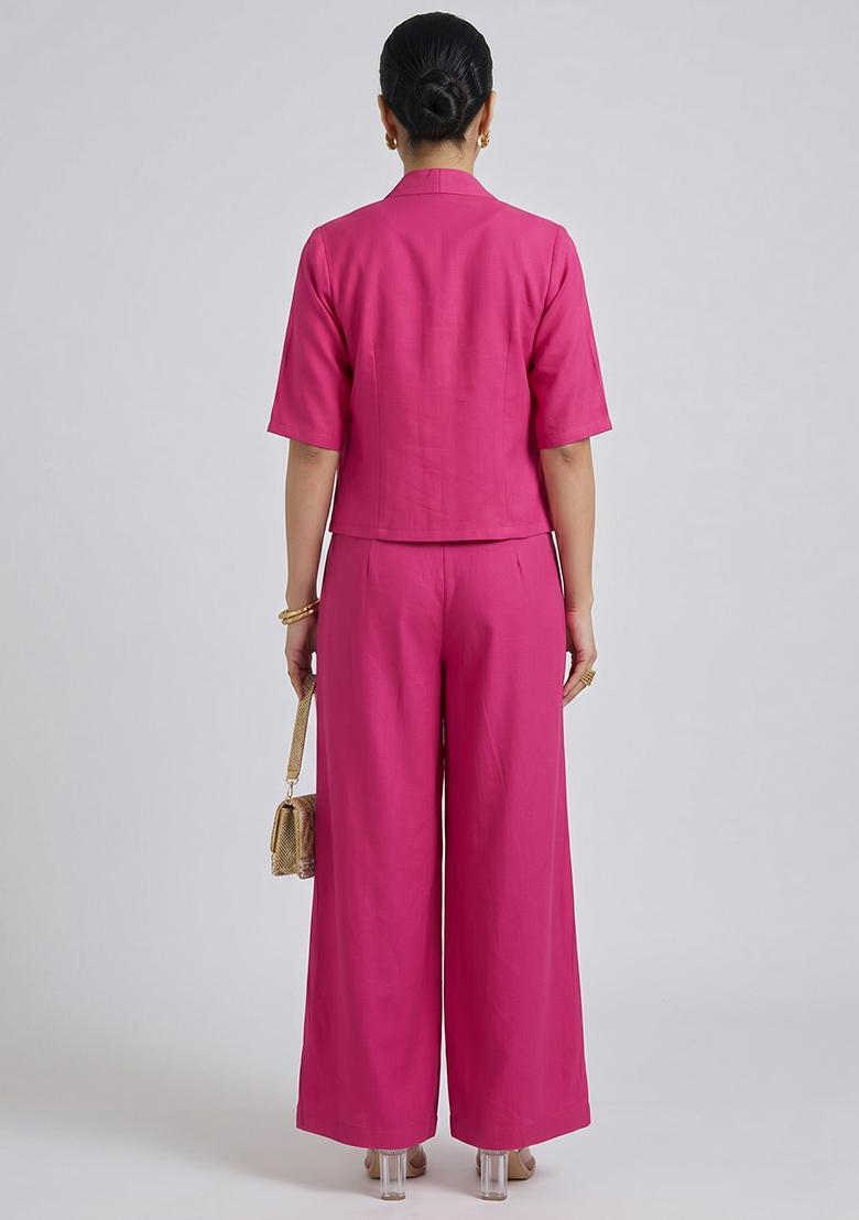 Rani Pink Printed Silk Fusion Set - Indya