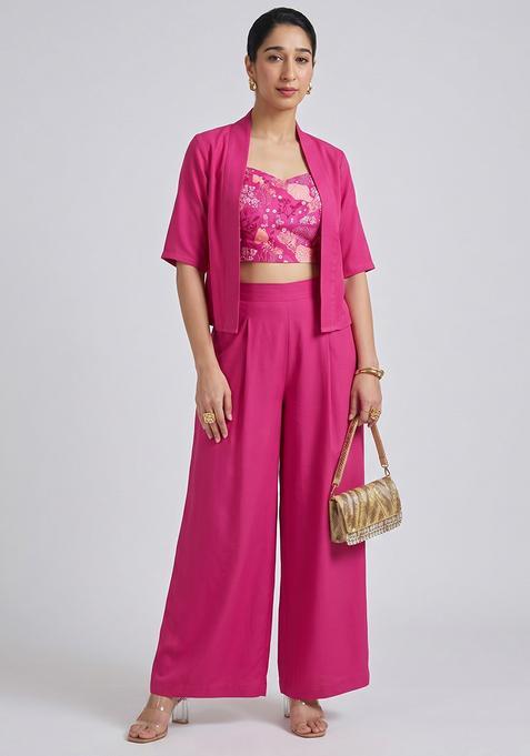 Rani Pink Printed Silk Fusion Set