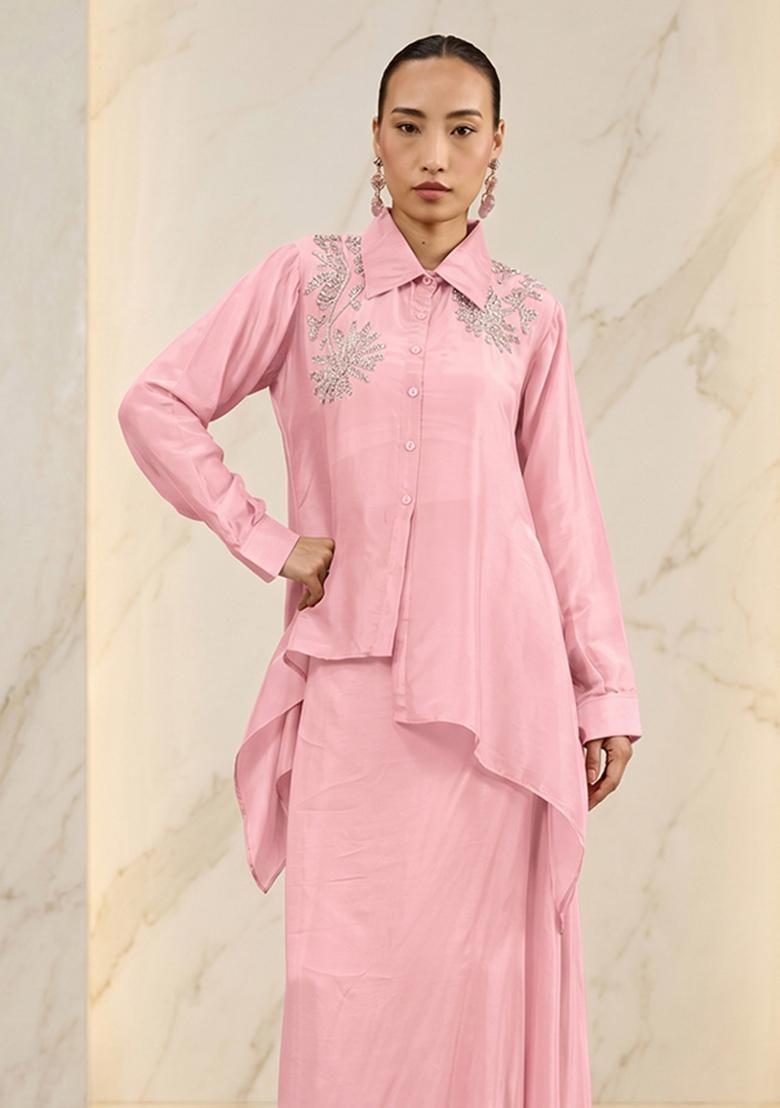Light Pink Handwork Fusion Set - Indya