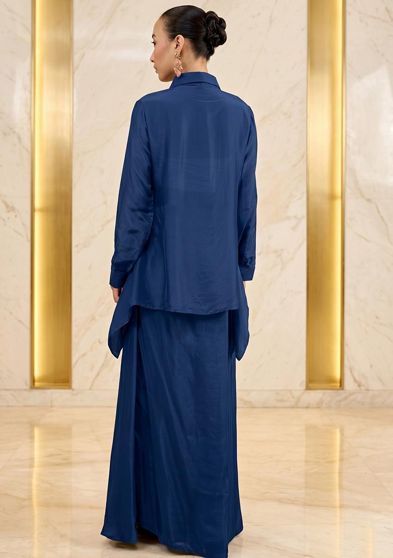 Navy Blue Handwork Fusion Set - Indya