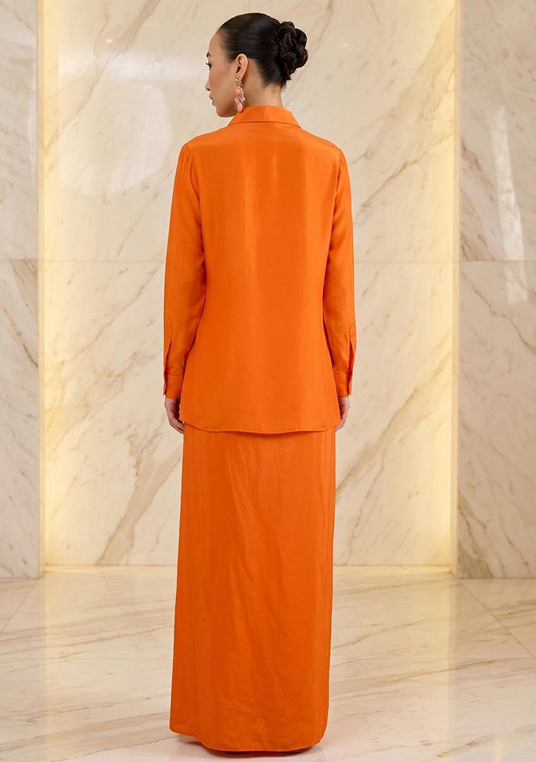 Orange Handwork Fusion Set - Indya