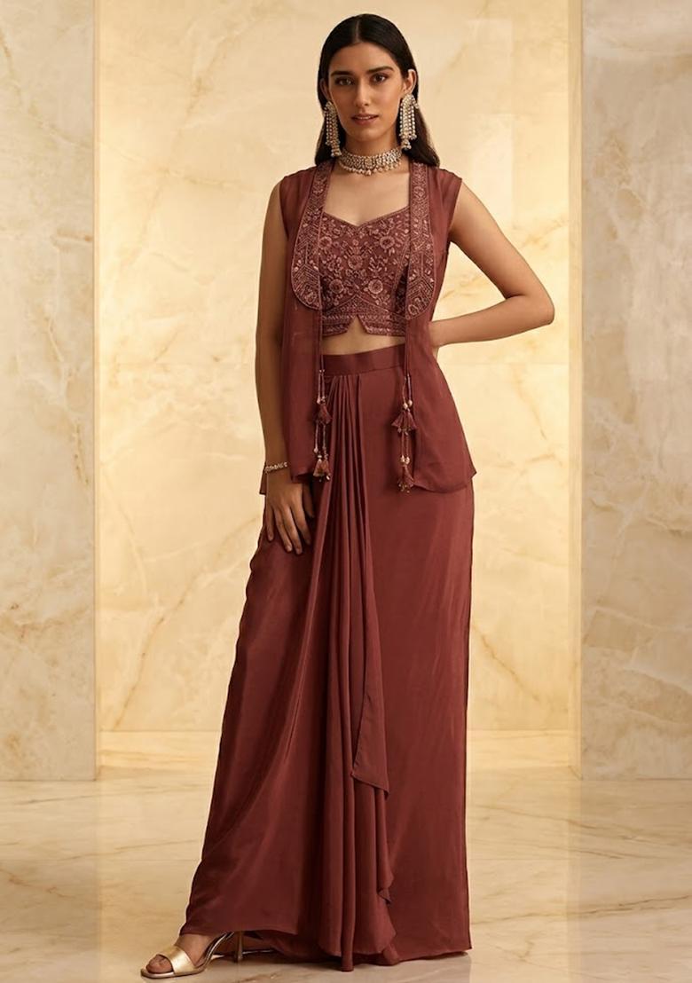 Rust Brown Handwork Fusion Set - Indya
