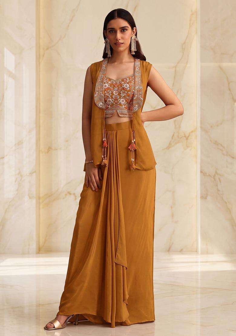 Mustard Handwork Fusion Set - Indya