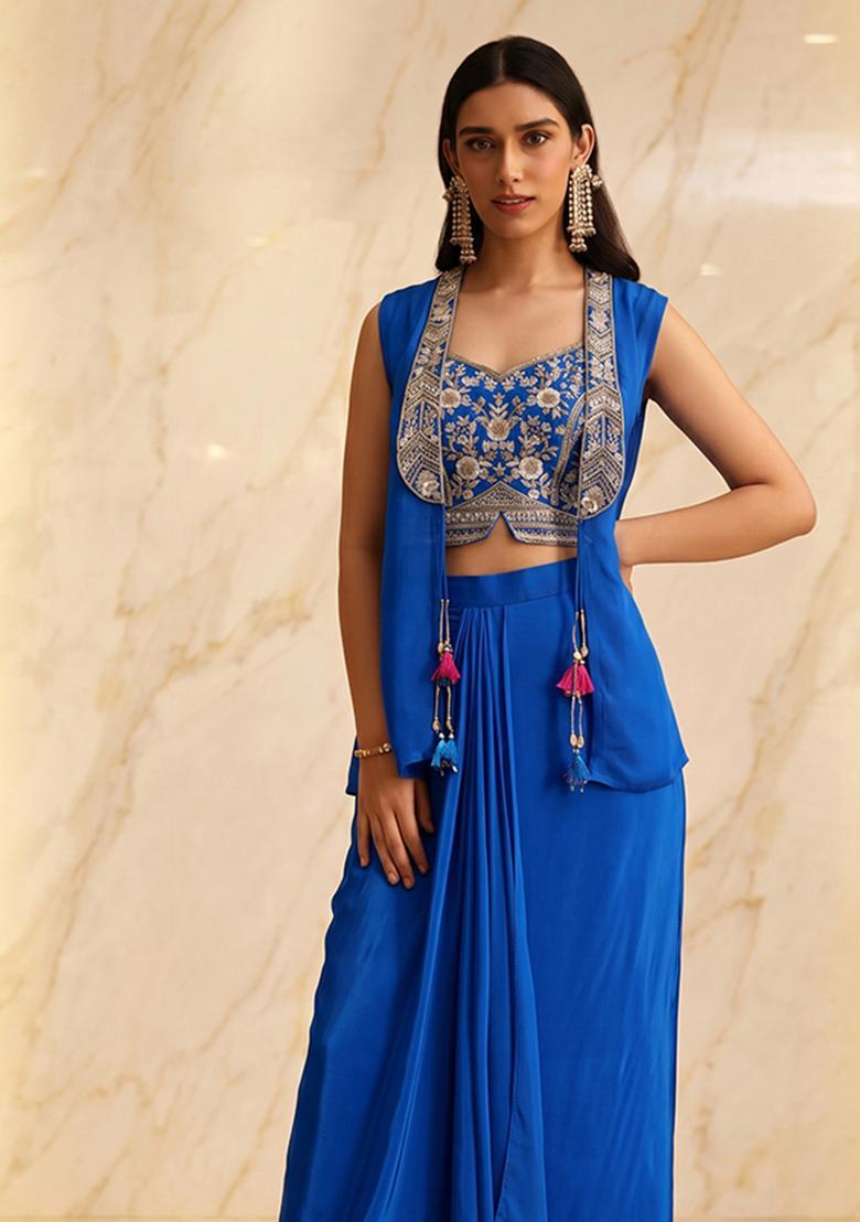 Royal Blue Handwork Fusion Set - Indya