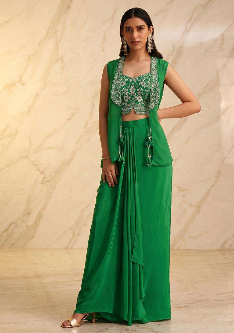 Emerald Green Handwork Fusion Set - Indya