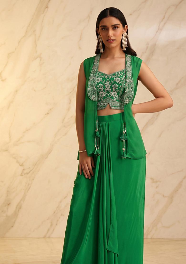 Emerald Green Handwork Fusion Set - Indya