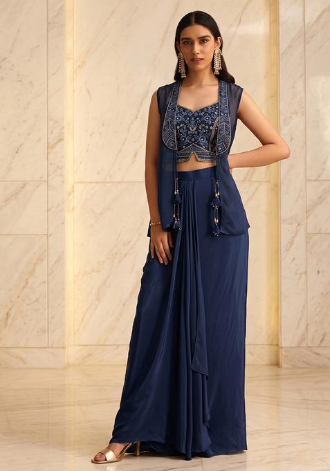 Navy Blue Handwork Fusion Set