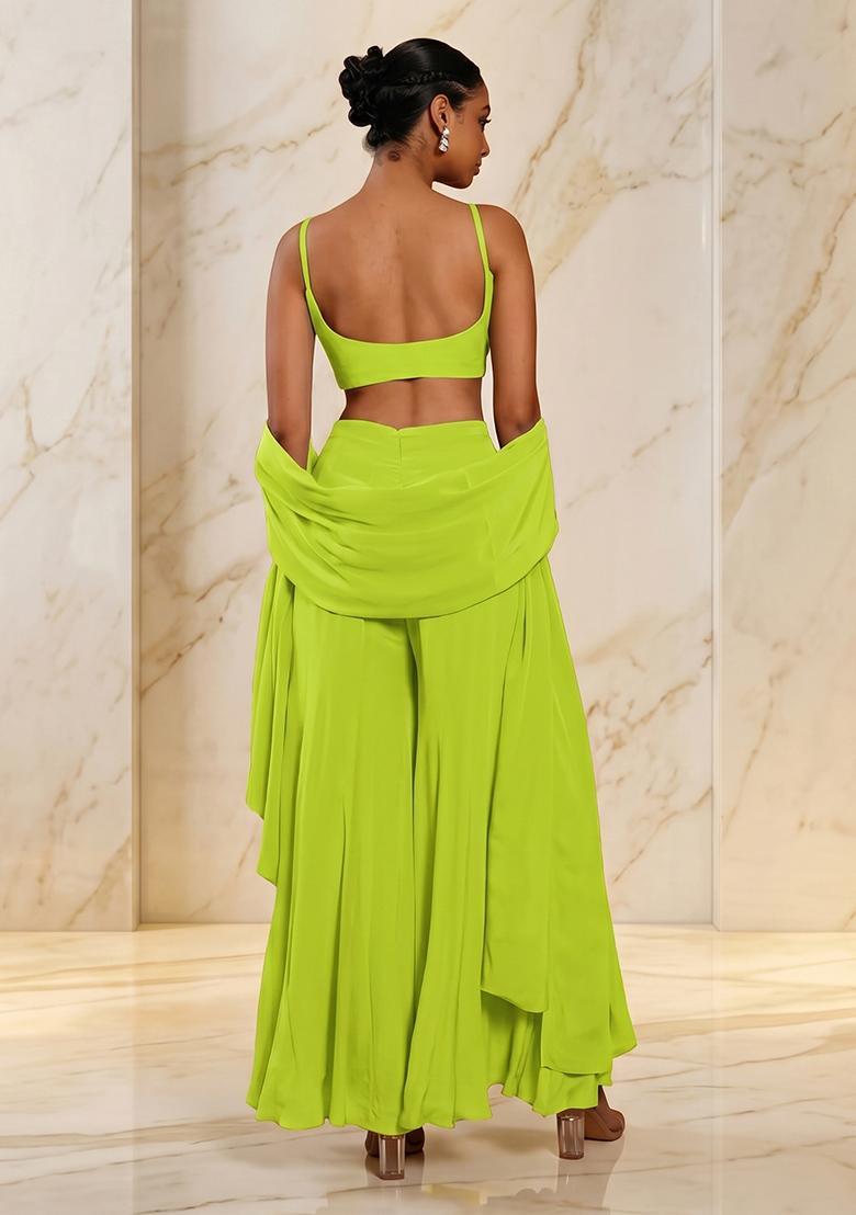 Lime Green Handwork Fusion Set - Indya
