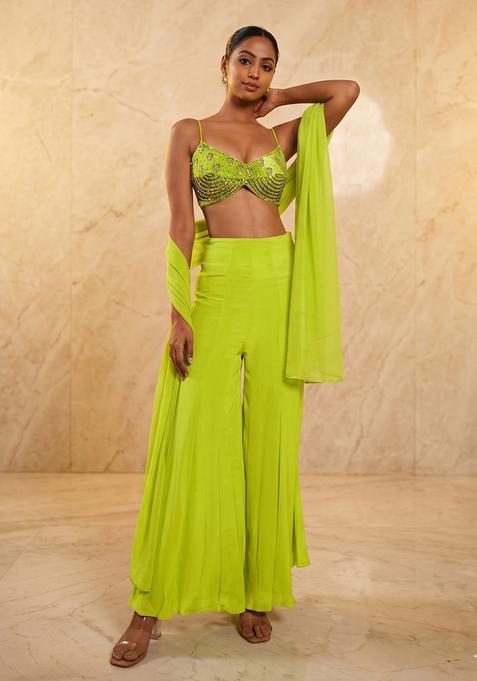 Lime Green Handwork Lehenga Set