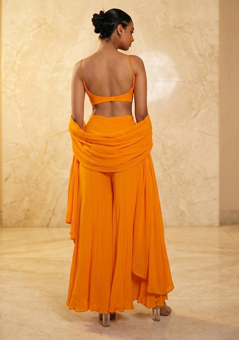 Saffron Orange  Handwork Fusion Set - Indya