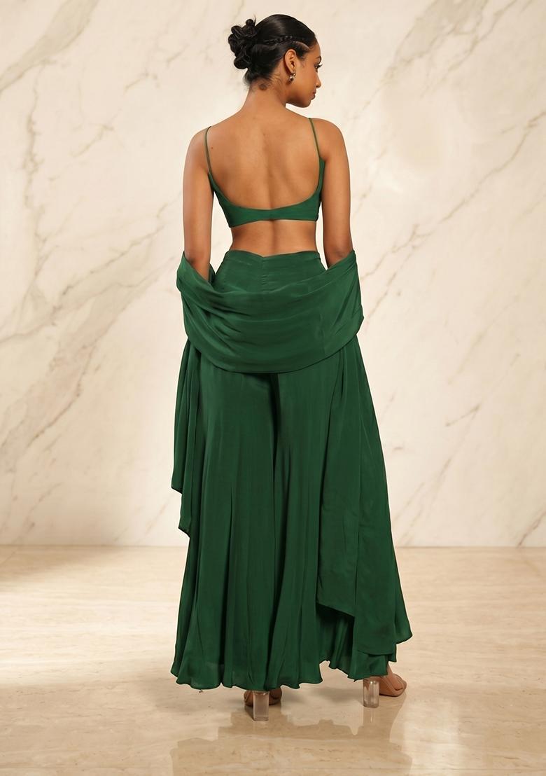Bottle Green Handwork Fusion Set - Indya