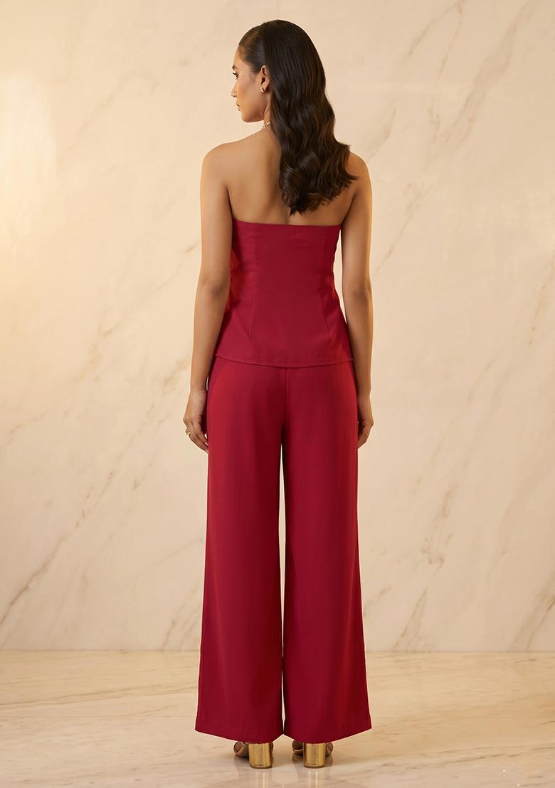 Red Handwork Fusion Set - Indya