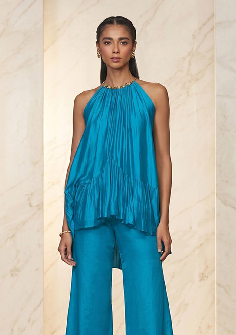 Teal Blue Handwork Fusion Set - Indya
