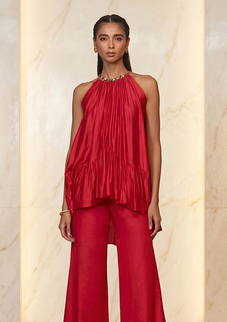Red Handwork Fusion Set - Indya