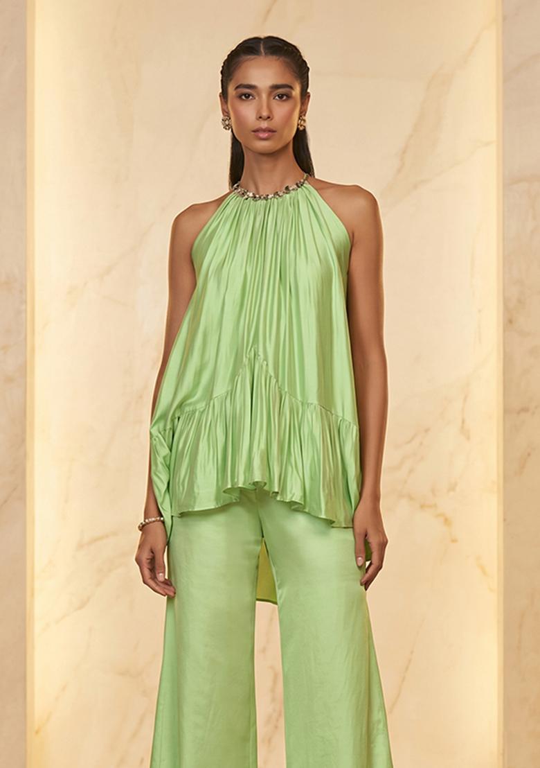 Mint Green Handwork Fusion Set - Indya