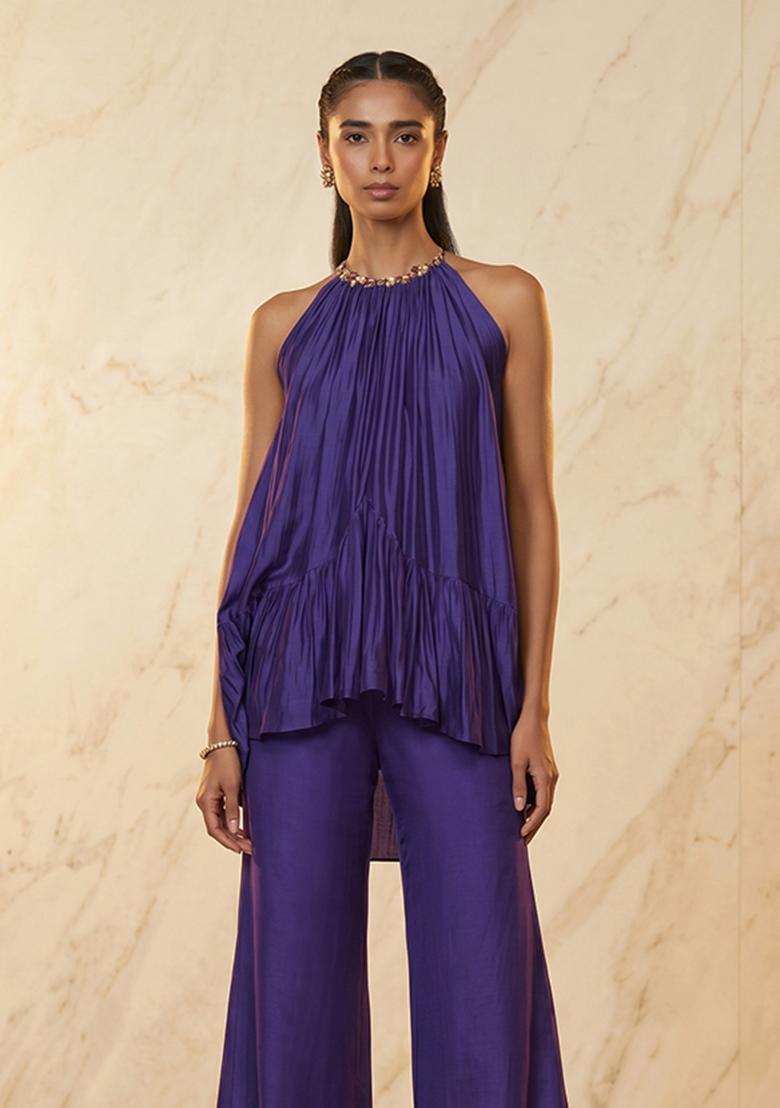 Purple Handwork Fusion Set - Indya