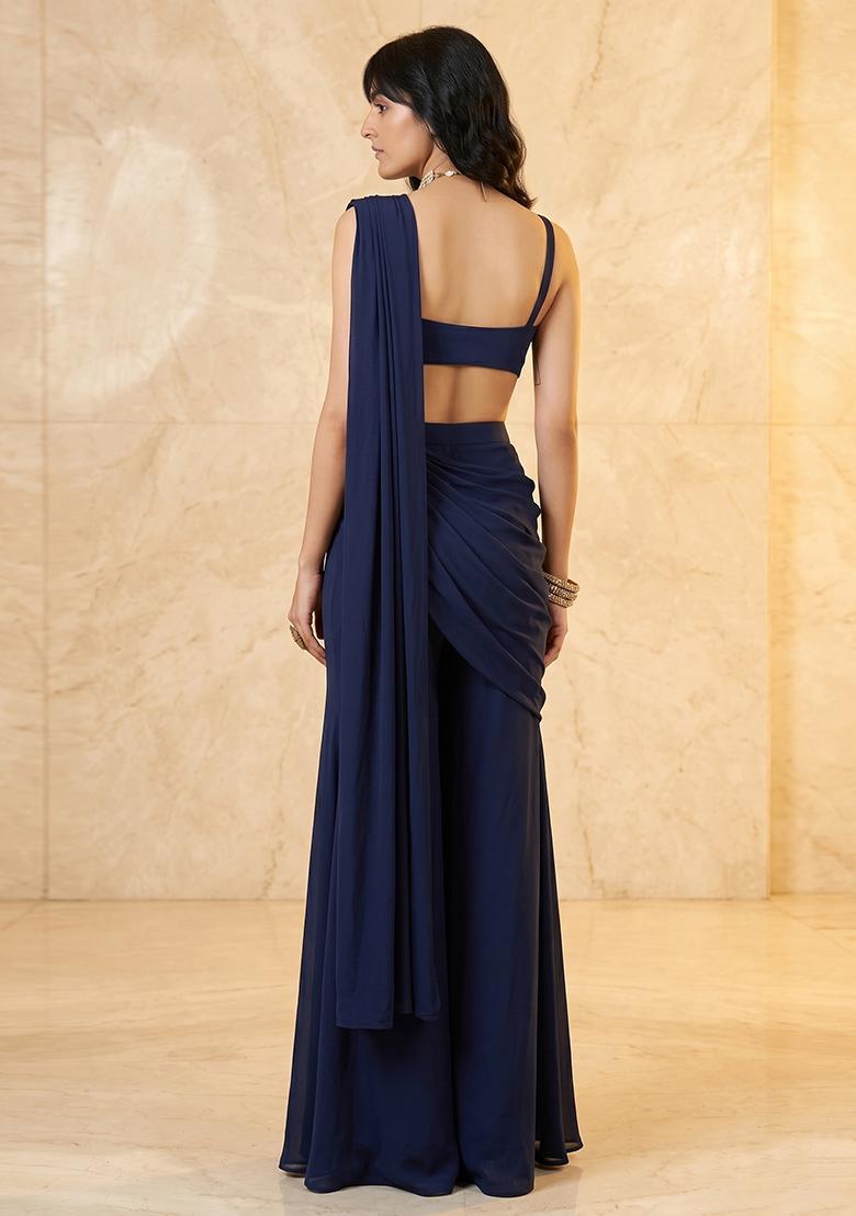 Navy Blue Handwork Fusion Set - Indya