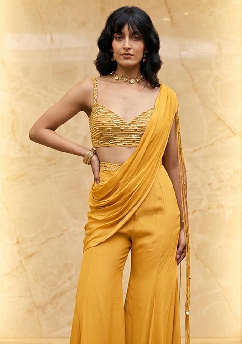 Mustard Handwork Fusion Set - Indya