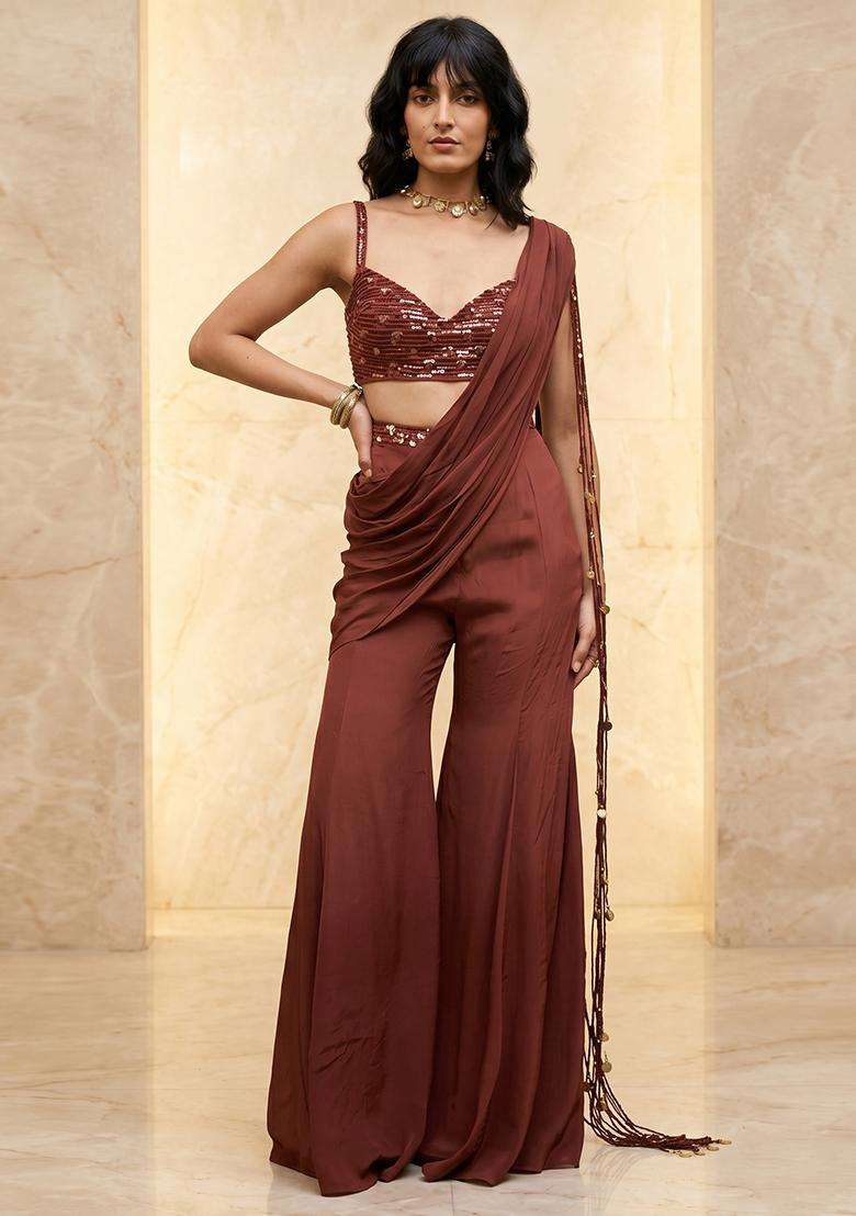 Brown Handwork Fusion Set - Indya