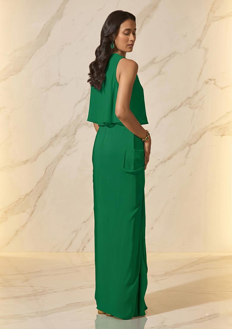 Emerald Green Handwork Fusion Set - Indya