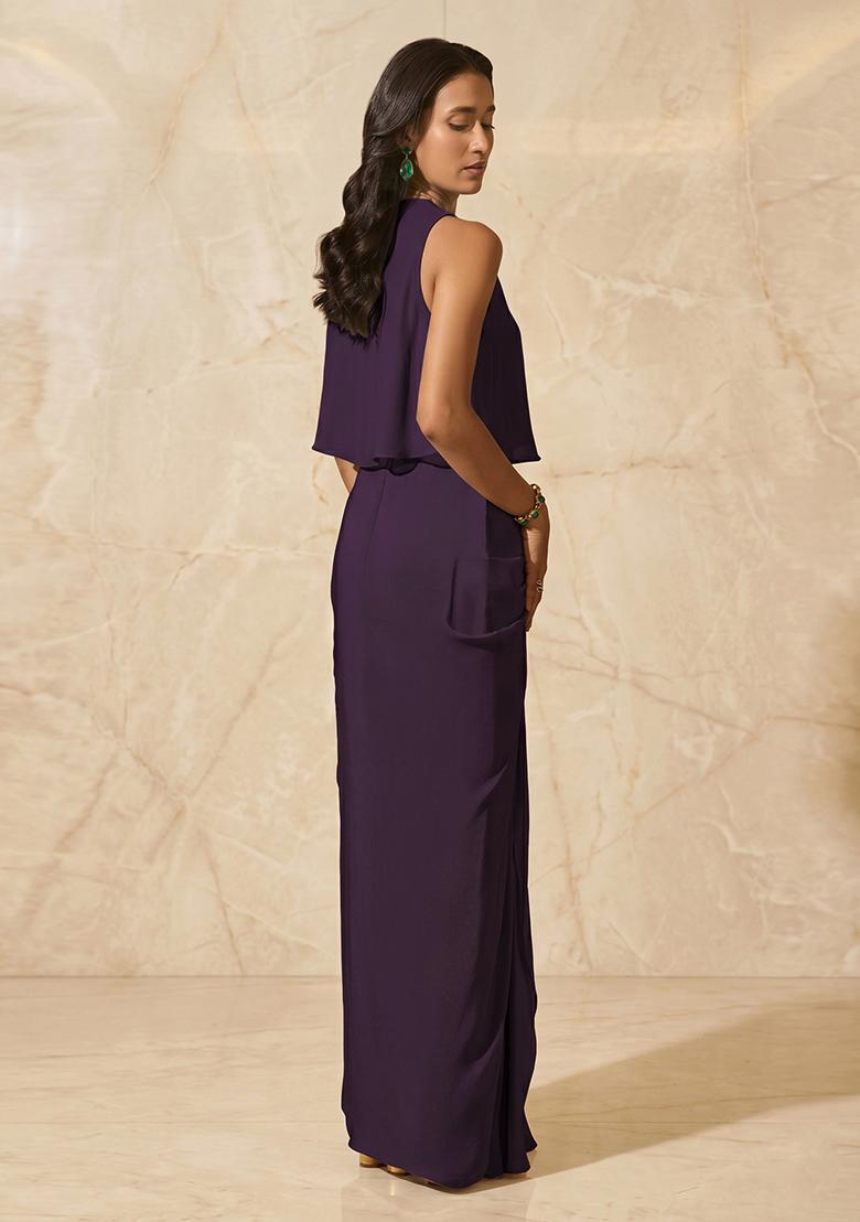 Deep Purple Handwork Fusion Set - Indya