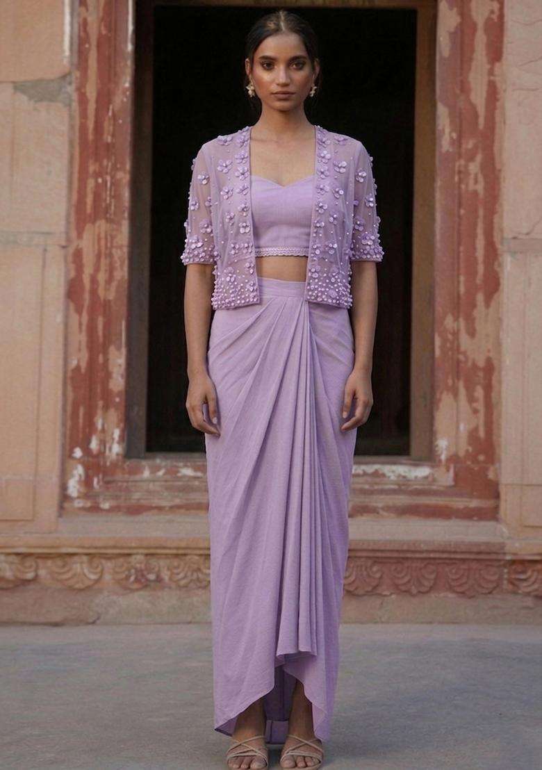 Light Purple Handwork Fusion Set - Indya