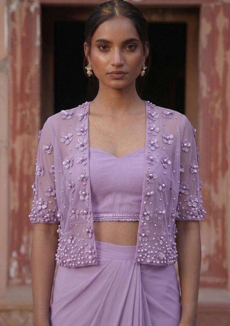 Light Purple Handwork Fusion Set - Indya