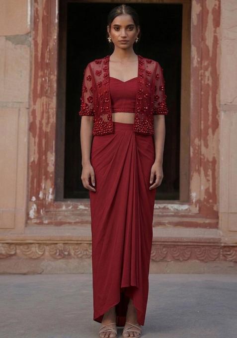 Maroon Handwork Fusion Set