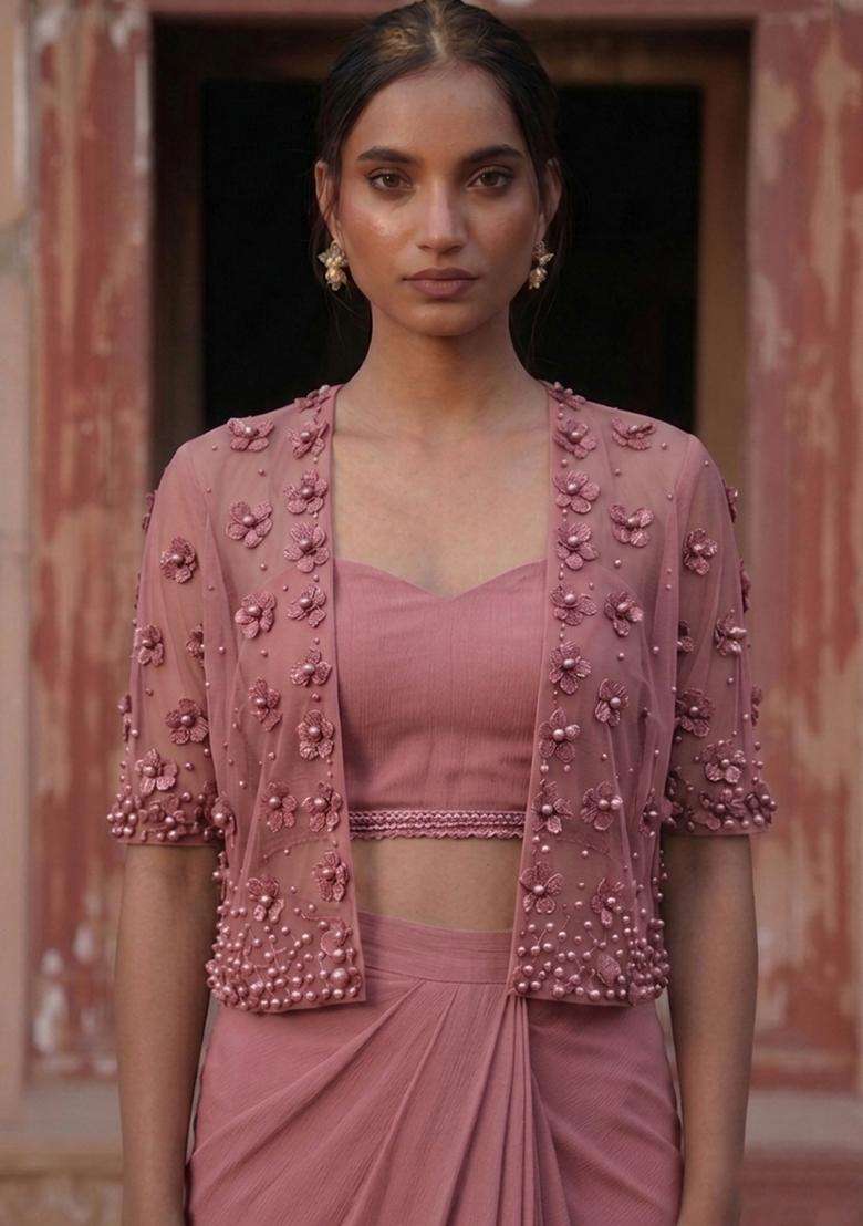 Mauve Handwork Fusion Set - Indya