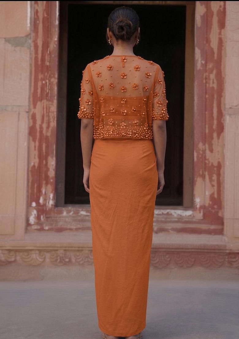 Burnt Orange Handwork Fusion Set - Indya