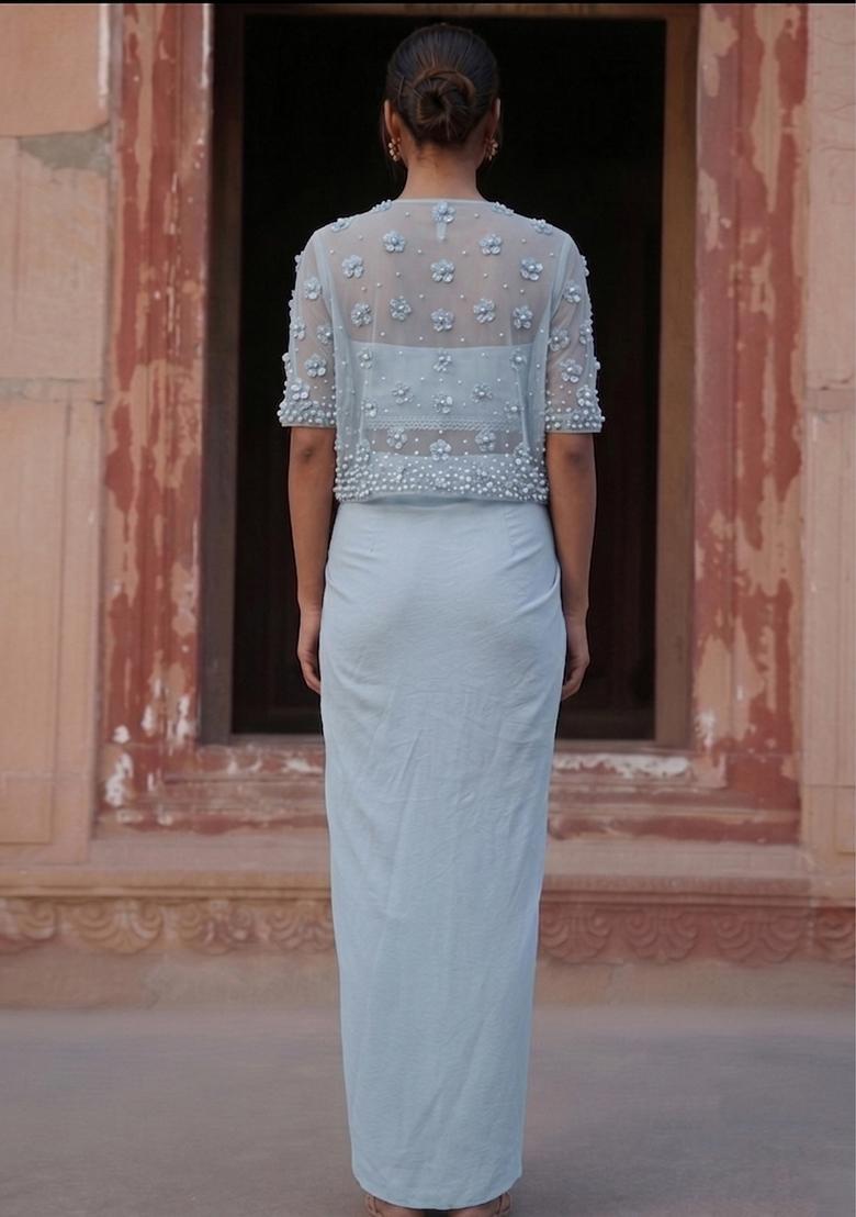 Sky Blue Handwork Fusion Set - Indya
