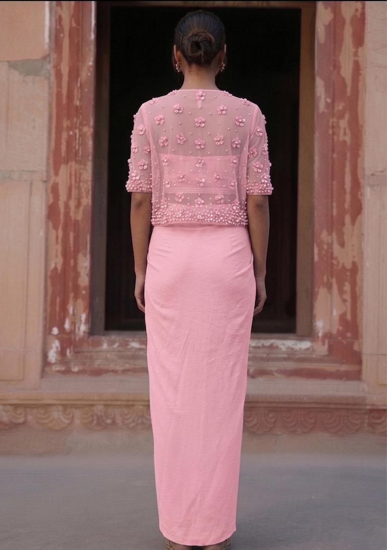 Pink Handwork Fusion Set - Indya