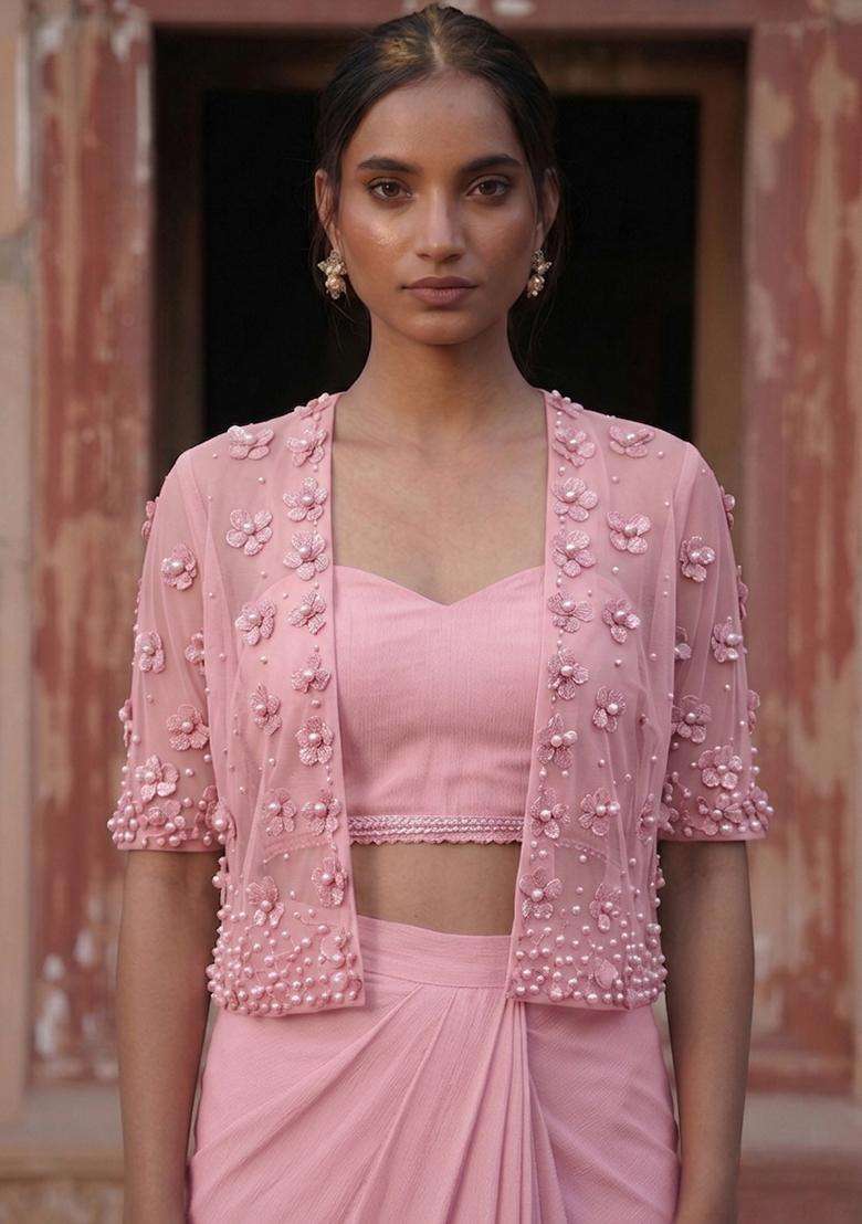 Pink Handwork Fusion Set - Indya