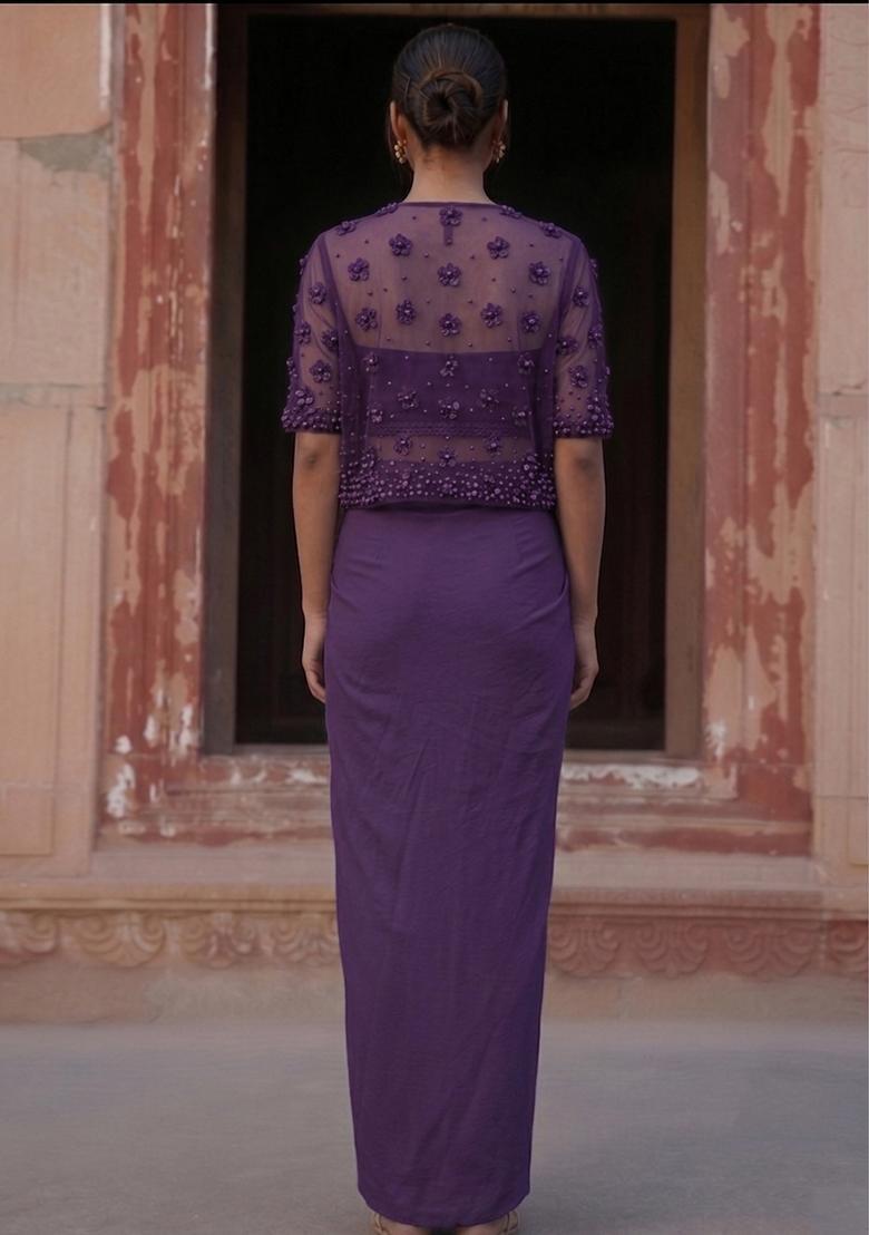 Deep Purple Handwork Fusion Set - Indya