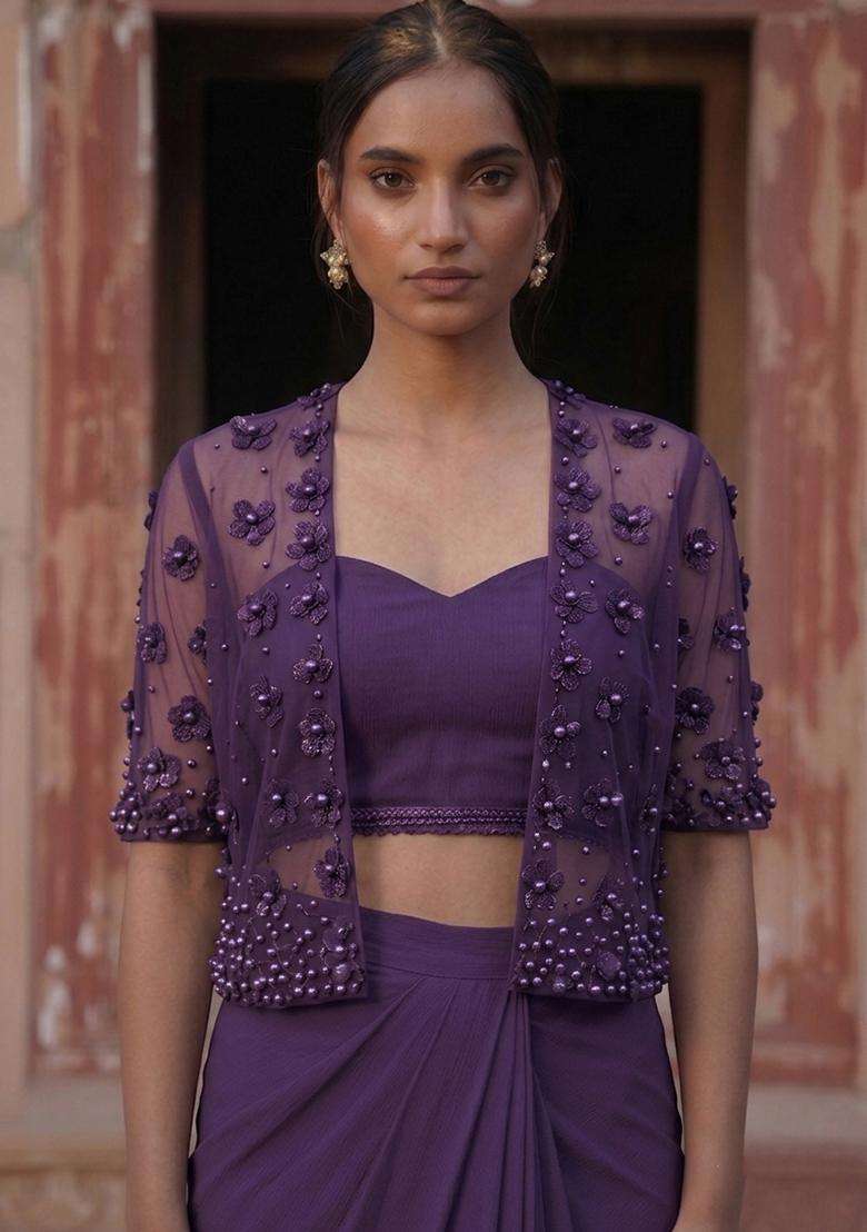 Deep Purple Handwork Fusion Set - Indya