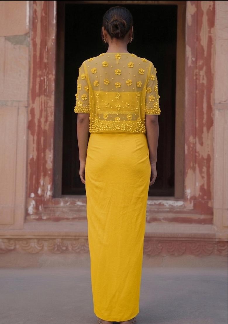 Lemon Yellow Handwork Fusion Set - Indya