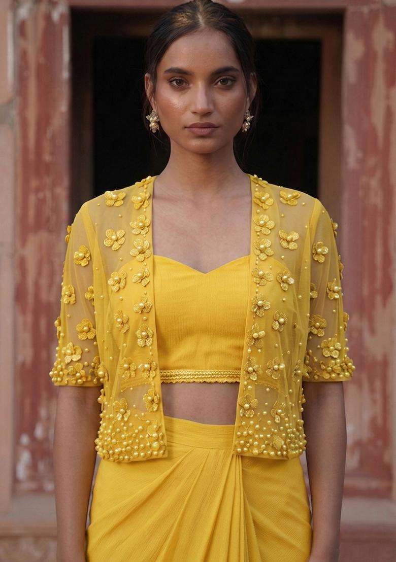 Lemon Yellow Handwork Fusion Set - Indya