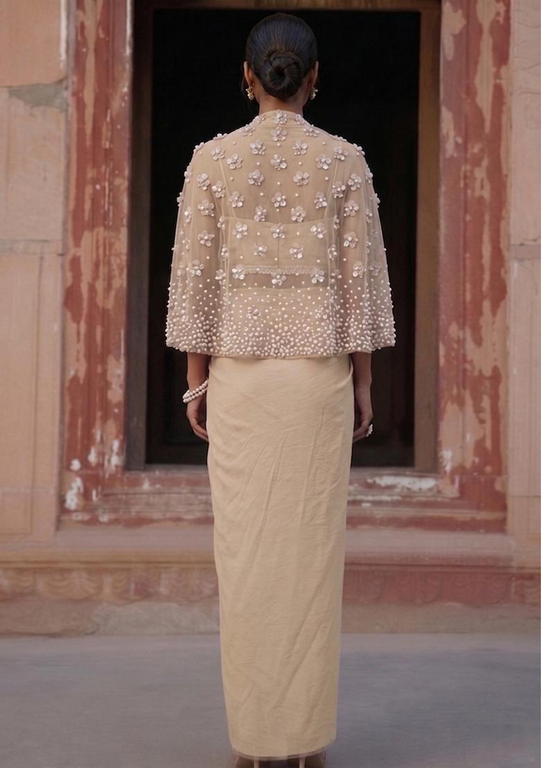 Beige Handwork Fusion Set - Indya