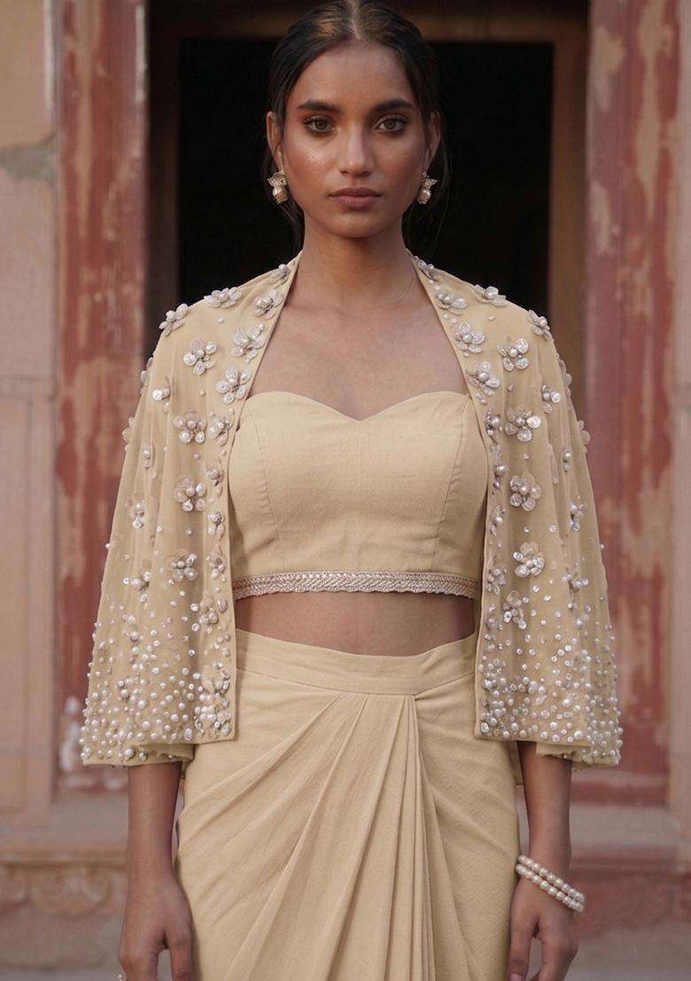 Beige Handwork Fusion Set - Indya